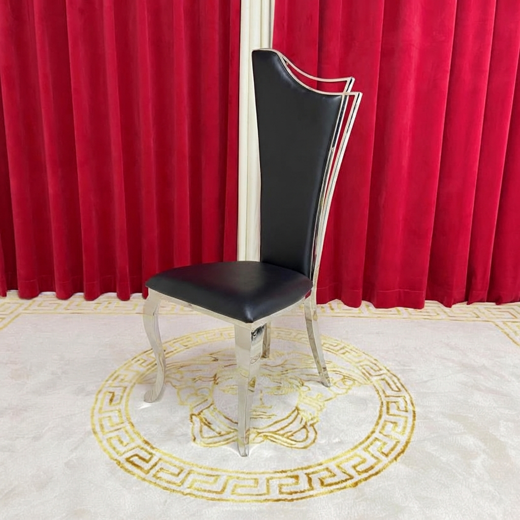 Classy Black Leather Dining Chair (Silver)