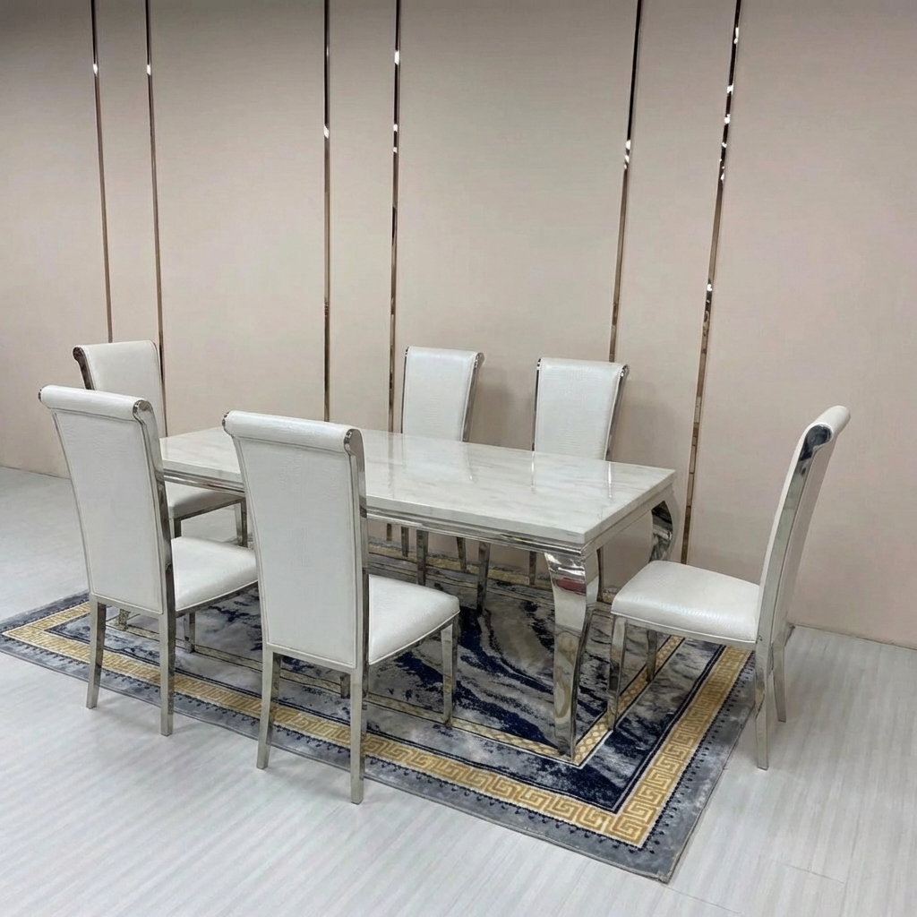Traditional Marble top dining table with 6 chairs