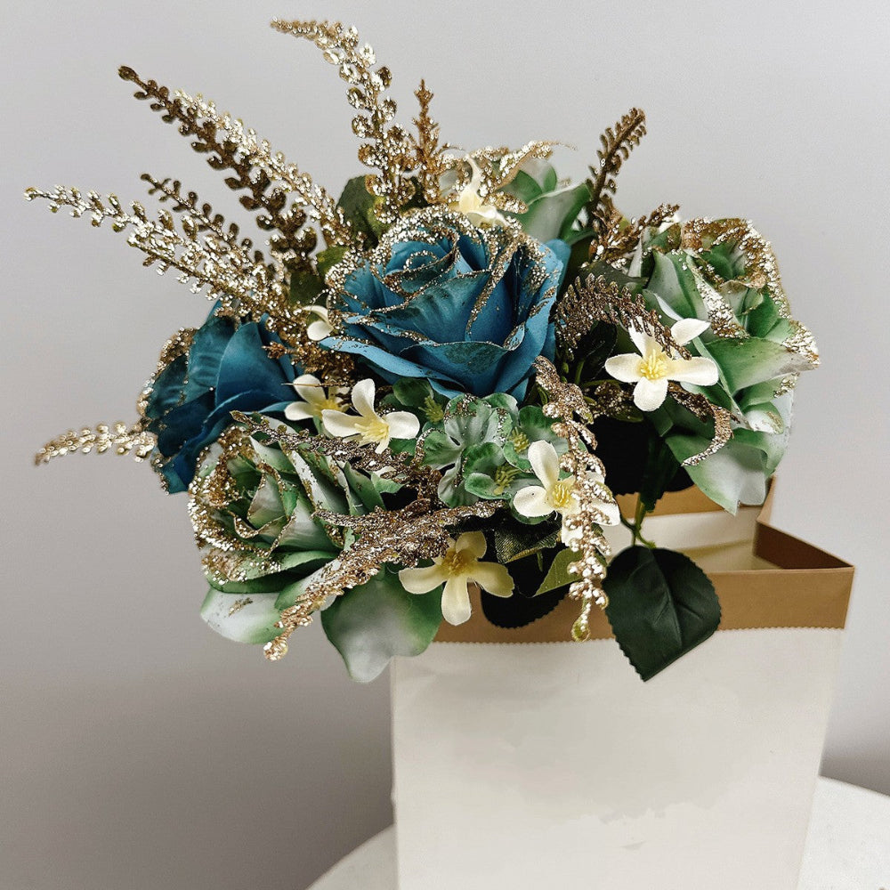 Blue and Green Bunch of Flowers / Roses in Artificial/Synthetic/Plastic Material at RBM Classic Home