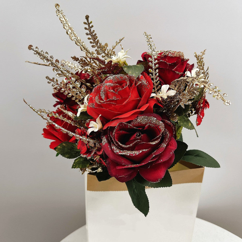 Red Bunch of Flowers / Roses in Artificial/Synthetic/Plastic Material at RBM Classic Home