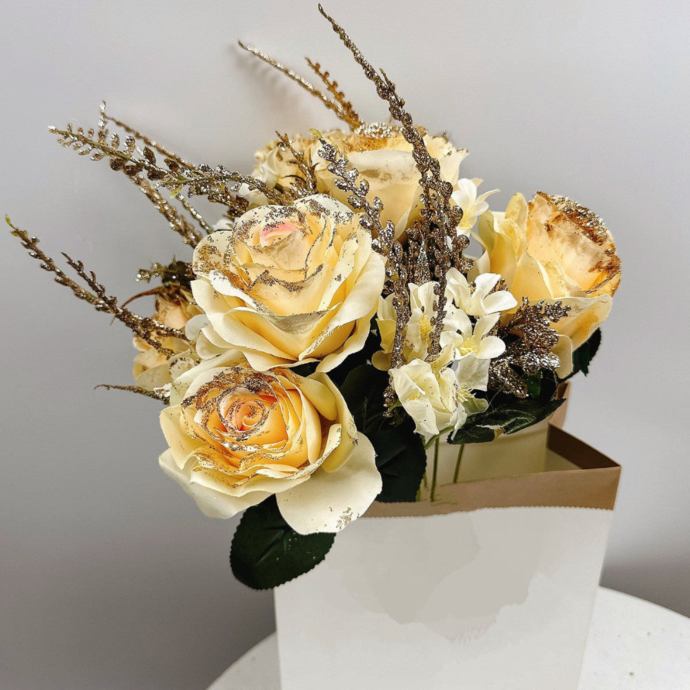 Yellow Bunch of Flowers / Roses in Artificial/Synthetic/Plastic Material