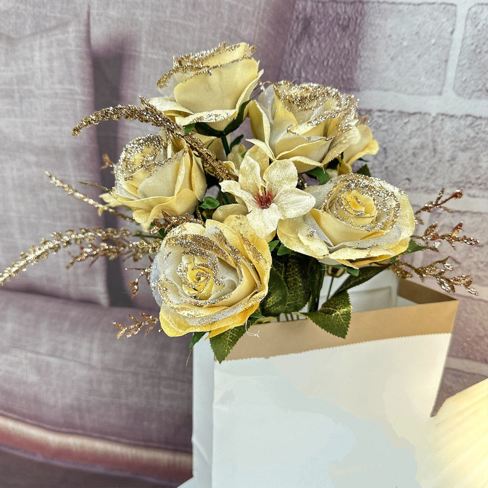 Yellow Bunch of Flowers / Roses in Artificial/Synthetic/Plastic Material