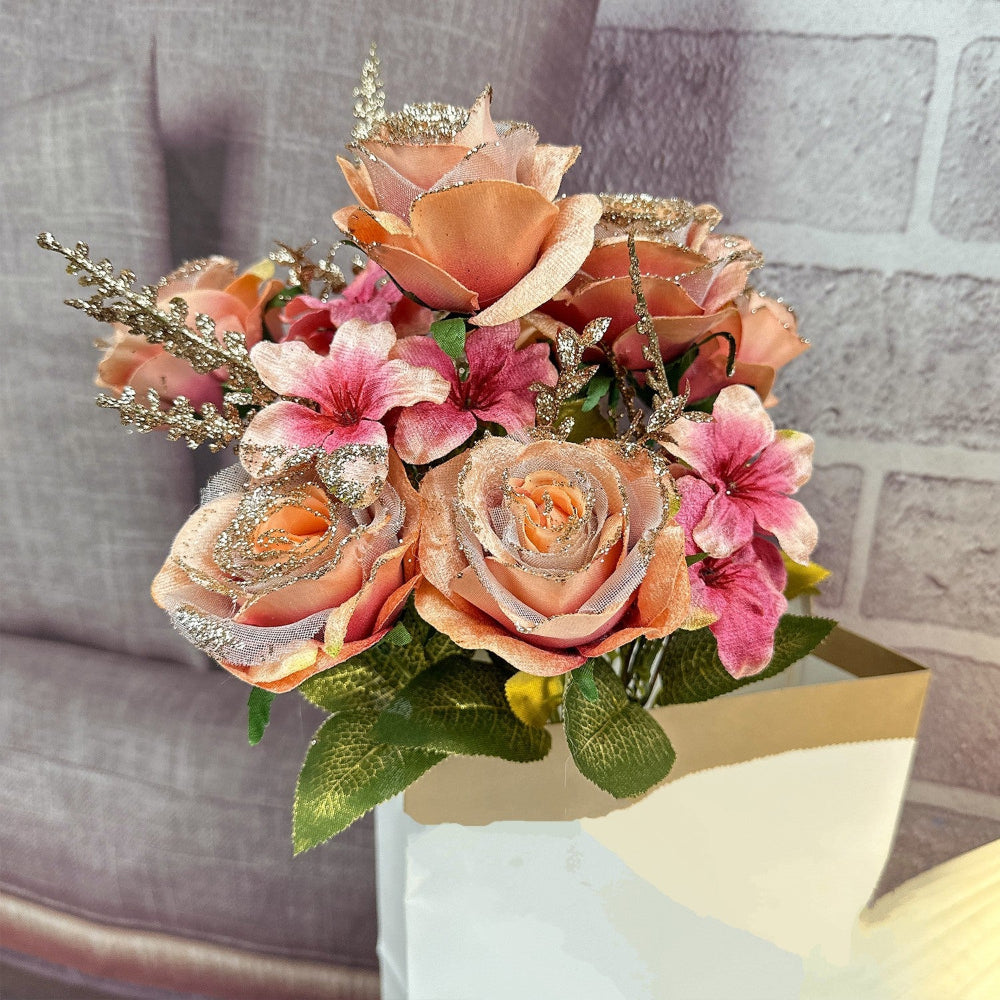 Maroon Bunch of Flowers / Roses in Artificial/Synthetic/Plastic Material