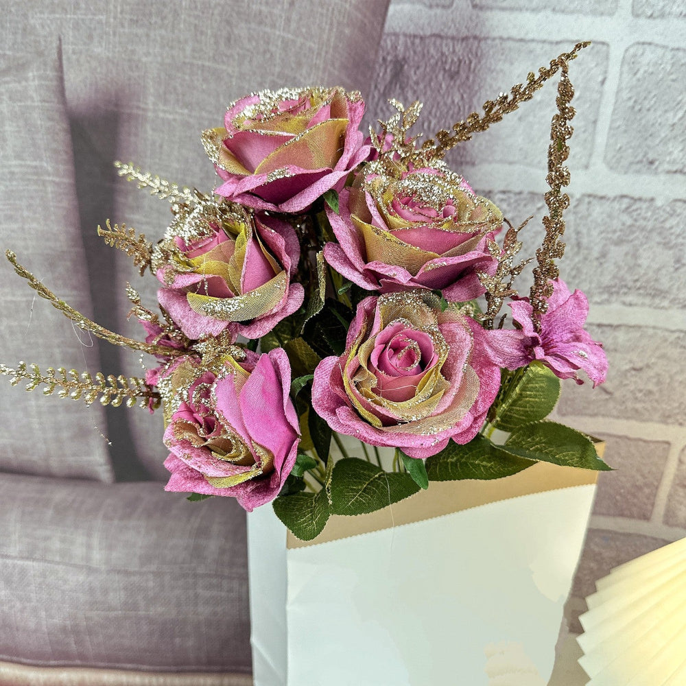 Pick and Green Bunch of Flowers / Roses in Artificial/Synthetic/Plastic Material at RBM Classic Home 