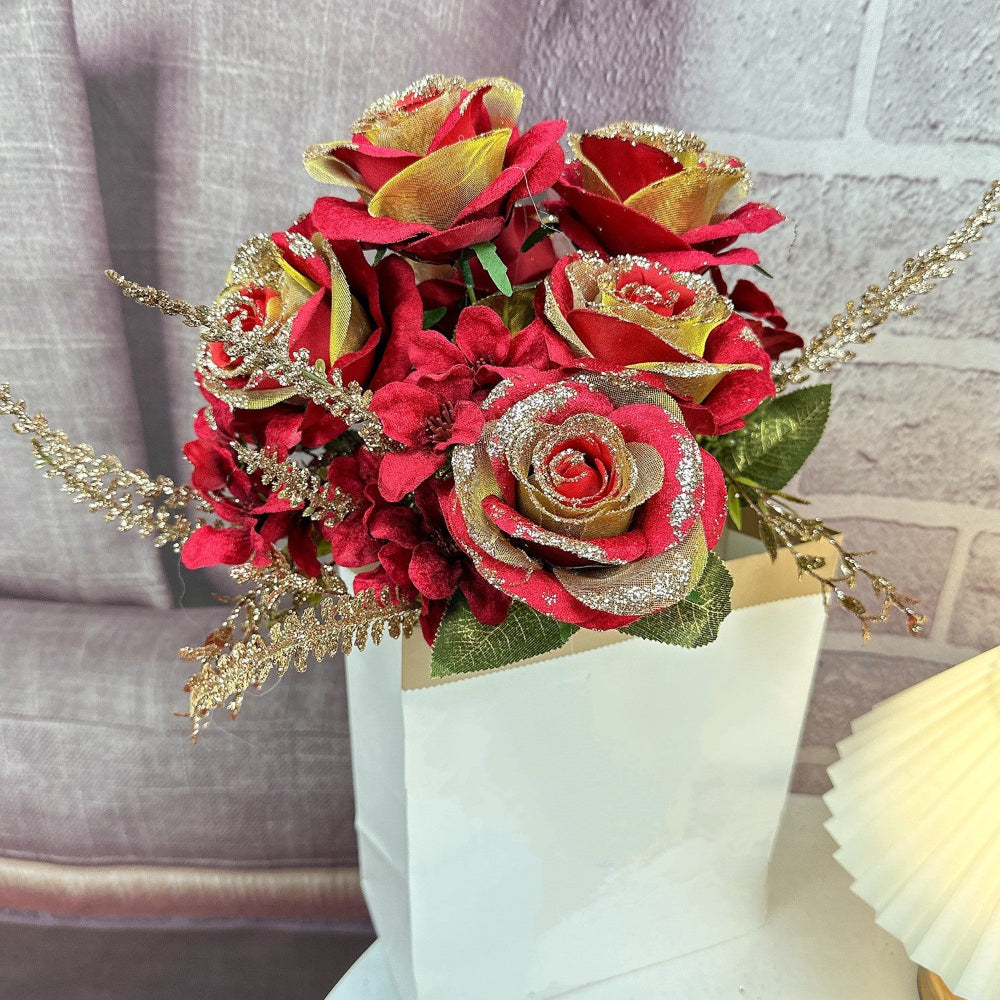 Red Bunch of Flowers / Roses in Artificial/Synthetic/Plastic Material