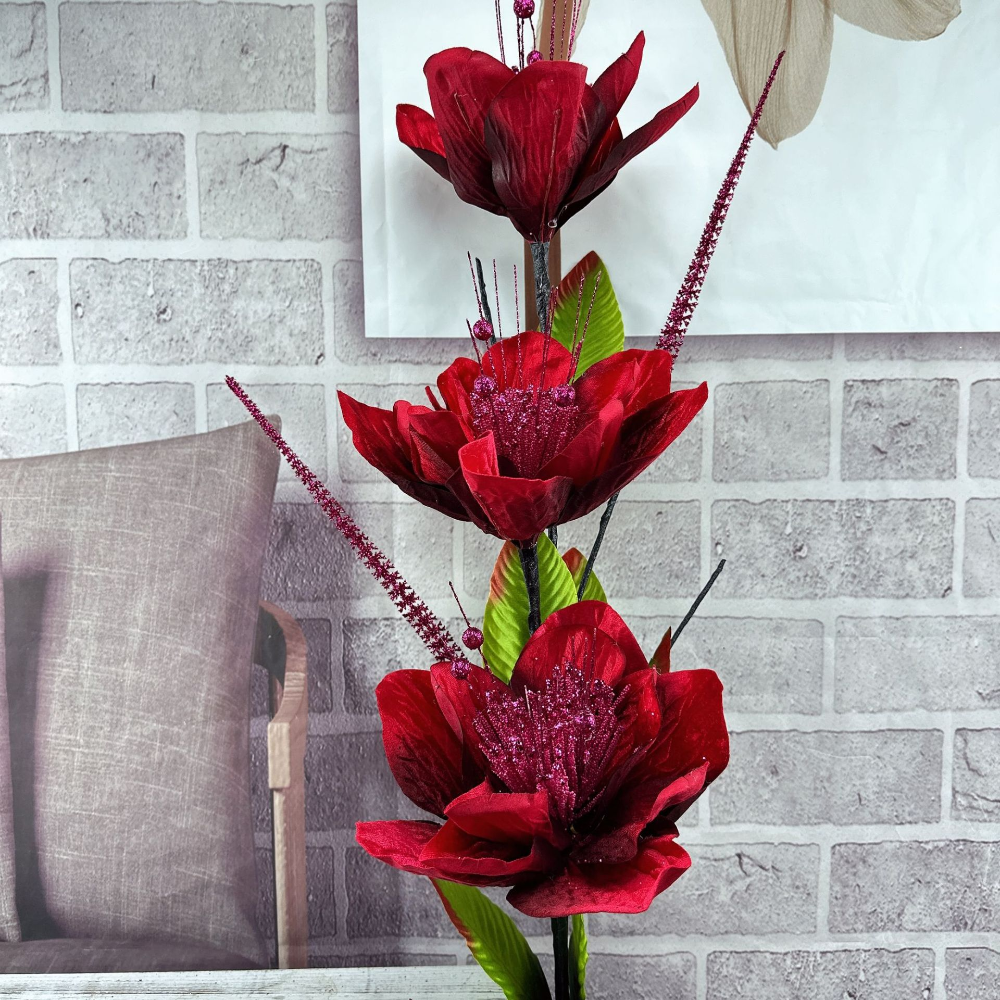 Modern Large 3-Head L120cm Plush Peony Red Flowers Available at RBM Classic Home