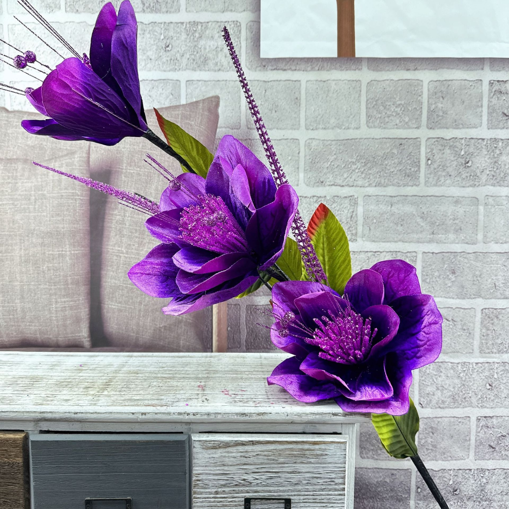 3-Head Large L130cm Plush Peony Purple Flowers Available at RBM Classic Home