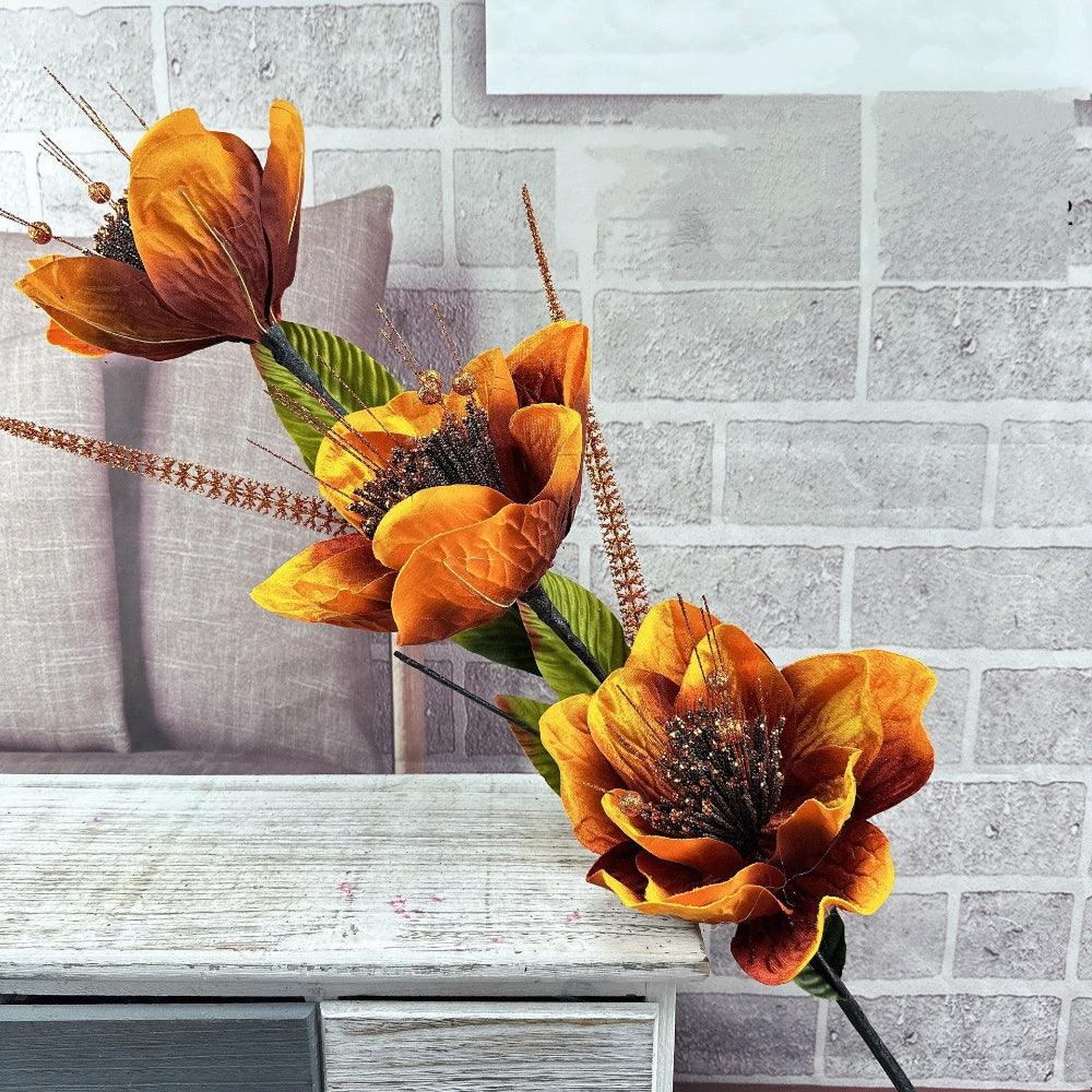Classy L130cm 3-Head Plush Peony Orange Flowers Available at RBM Classic Home