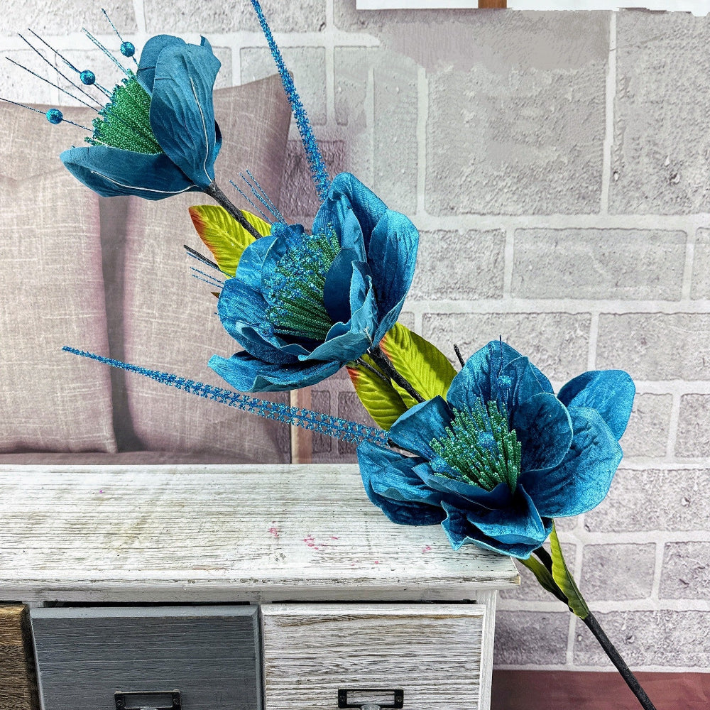 Modern Large L130cm 3-Head Plush Peony Blue Flowers Available at RBM Classic Home
