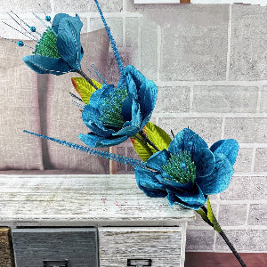 Modern Large 3-Head L120cm Plush Peony Blue Flowers Available at RBM Classic Home