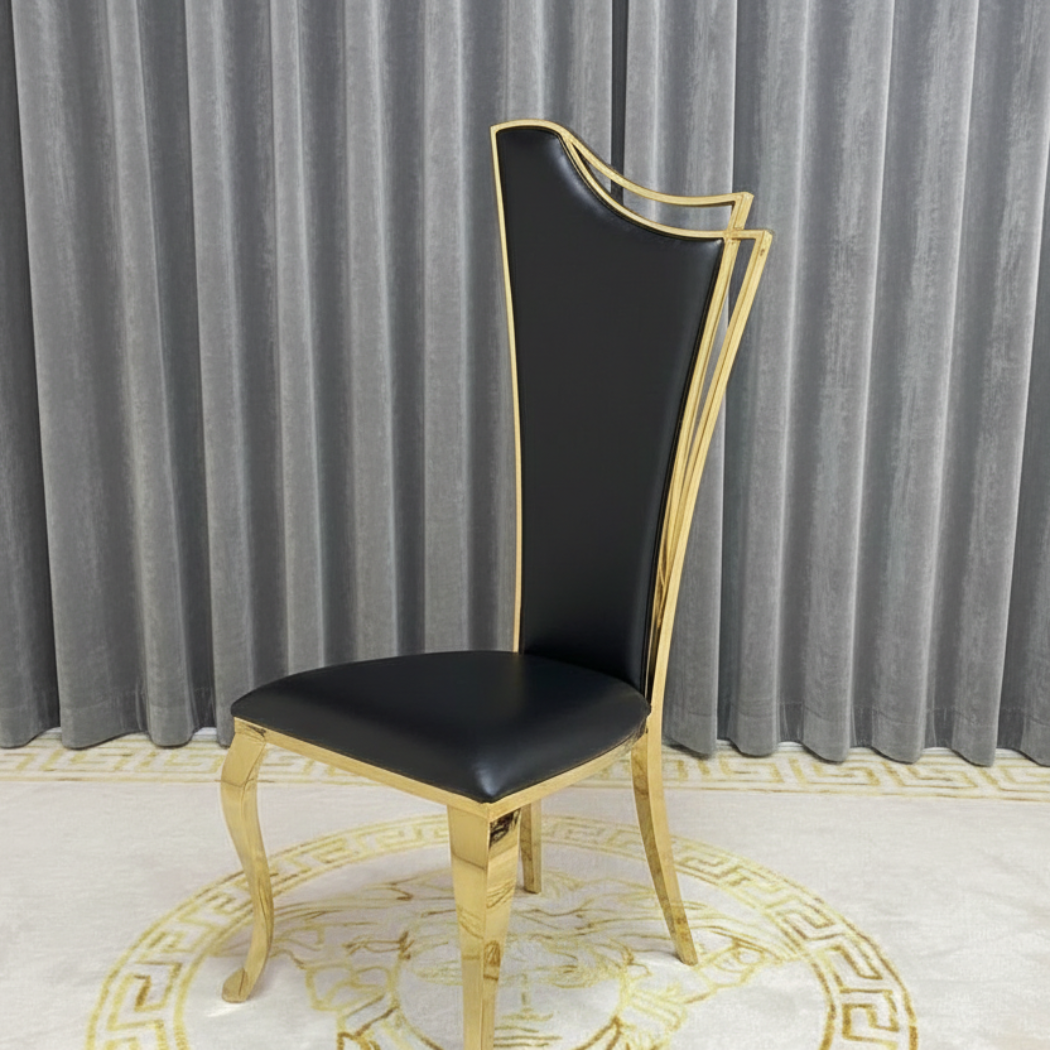 Classy Black Leather Dining Chair (Gold)