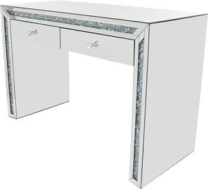 Modern Mirrored Glass Dressing Table with Led lights and 2 Drawers in Silver