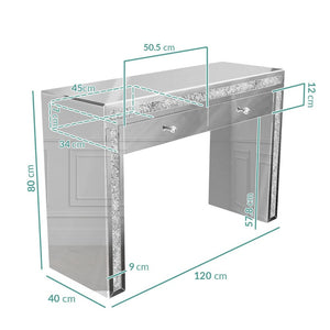 Modern Mirrored Glass Dressing Table with Led lights and 2 Drawers in Silver