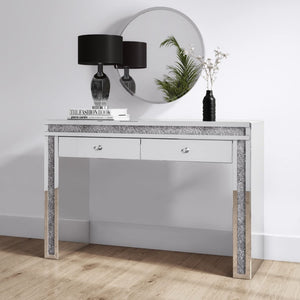 New Classic Modern Mirrored Glass Dressing Table with Led lights and 2 Drawers in Silver