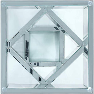 Modern and Classy Silver Mirrored Glass Square Coffee Table with Diamond-Crushed Glass