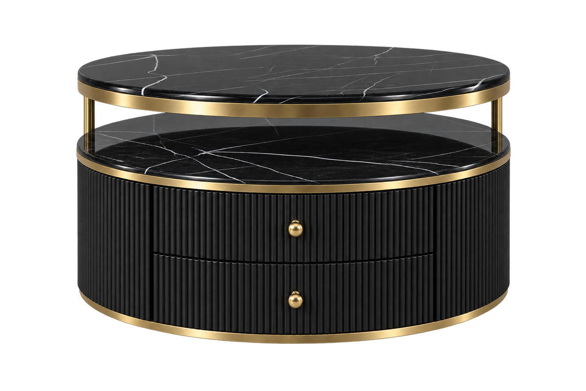 Black and Gold Round Nested Coffee Tables - 2 Piece Set