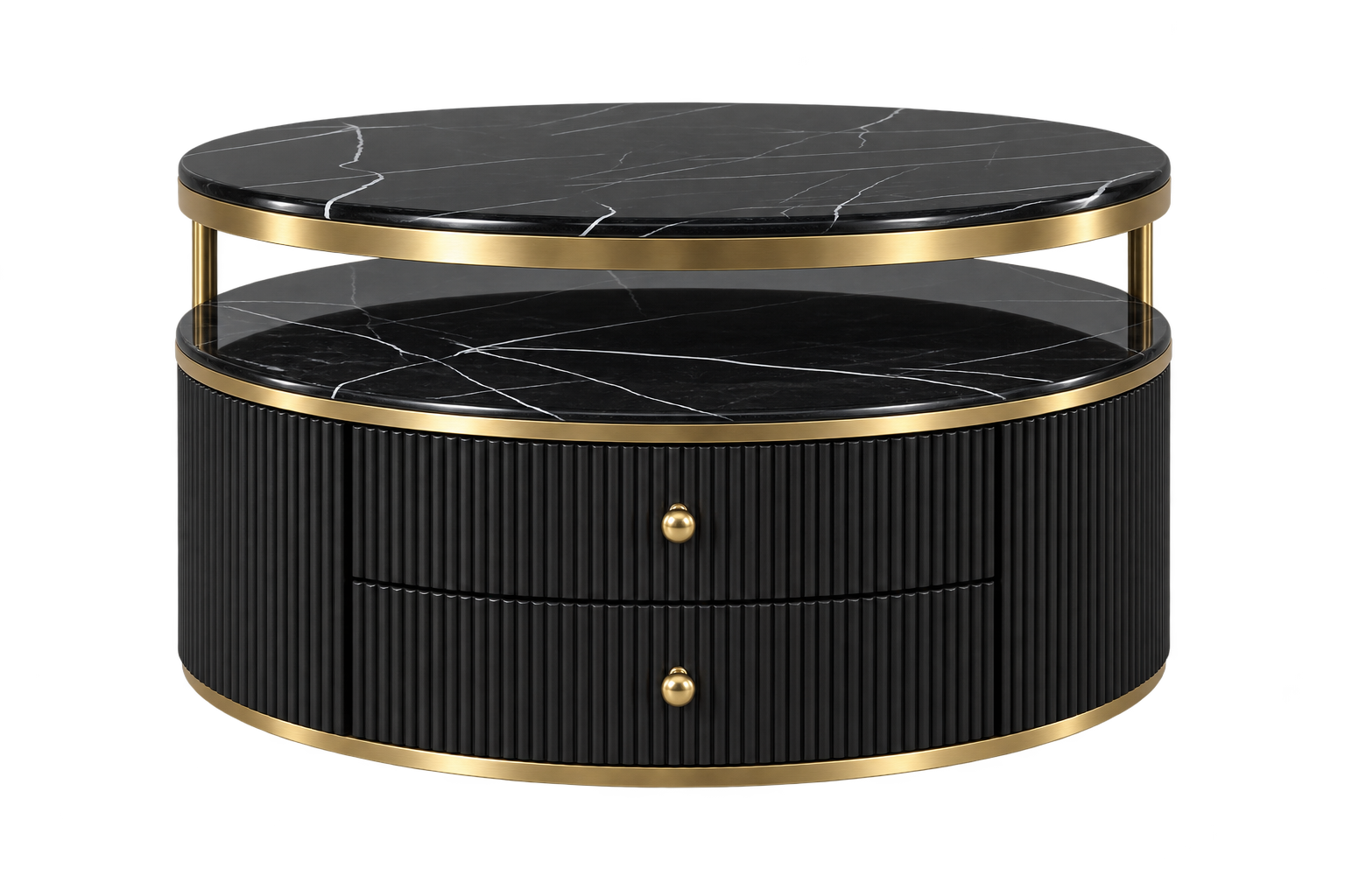 Black and Gold Round Nested Coffee Tables - 2 Piece Set