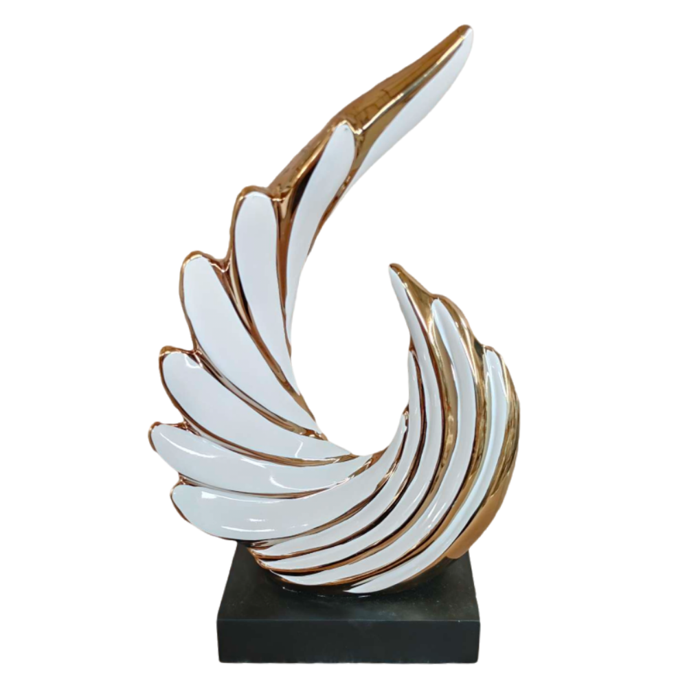 Modern Decorative Sculpture in Ceramic, White and Gold Colours Available at RBM Classic Home
