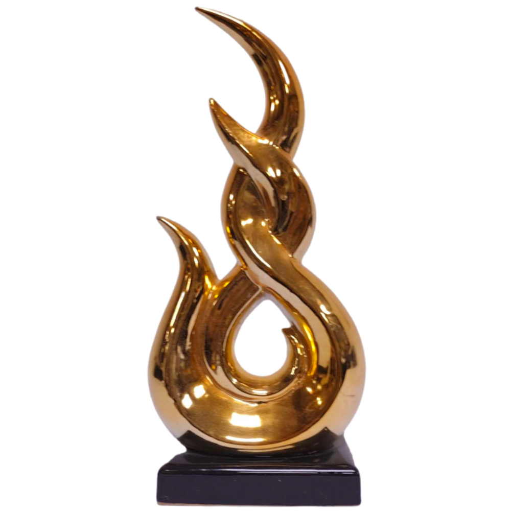 Gold Decorative Ceramic Sculpture Made from Glossy Ceramic on an MDF Base