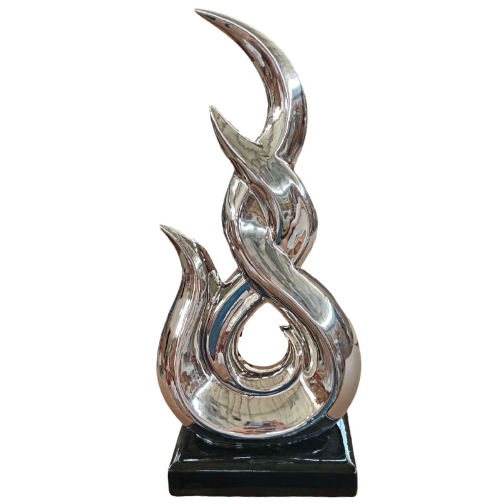 Silver Decorative Ceramic Sculpture Made from Glossy Ceramic on an MDF Base