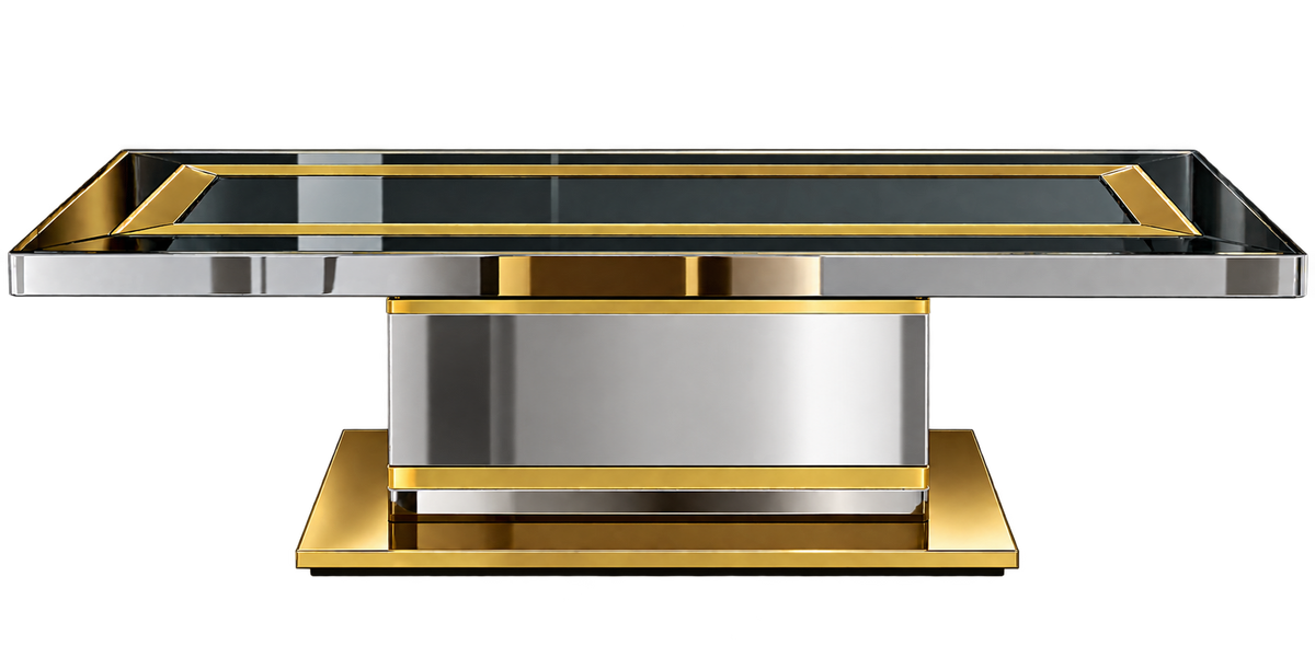 Mirrored Coffee Table with Gold Lines