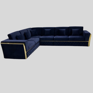 L Shaped Luxury, Stylish and Comfortable Sofa set In Velvet Material With Gold Stylish Trim