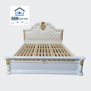 Traditional White Leather Bed Set/suite includes a Bed, Mattress, Two Side Tables, a Dressing Table and a Stool in Classy Modern MDF Material.