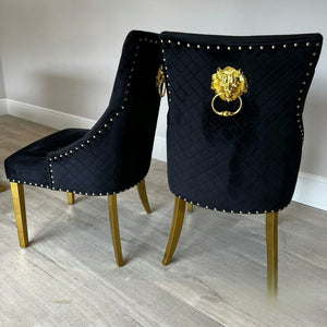 Lion Dining Room Chairs with Gold Stainless Steel Frame in Black Velvet Material