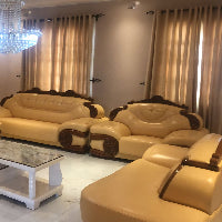 Modern Luxurious, Comfortable and Stylish Sofas / Couches in Cream Microfibre Leather and Brown Solid Wood Material