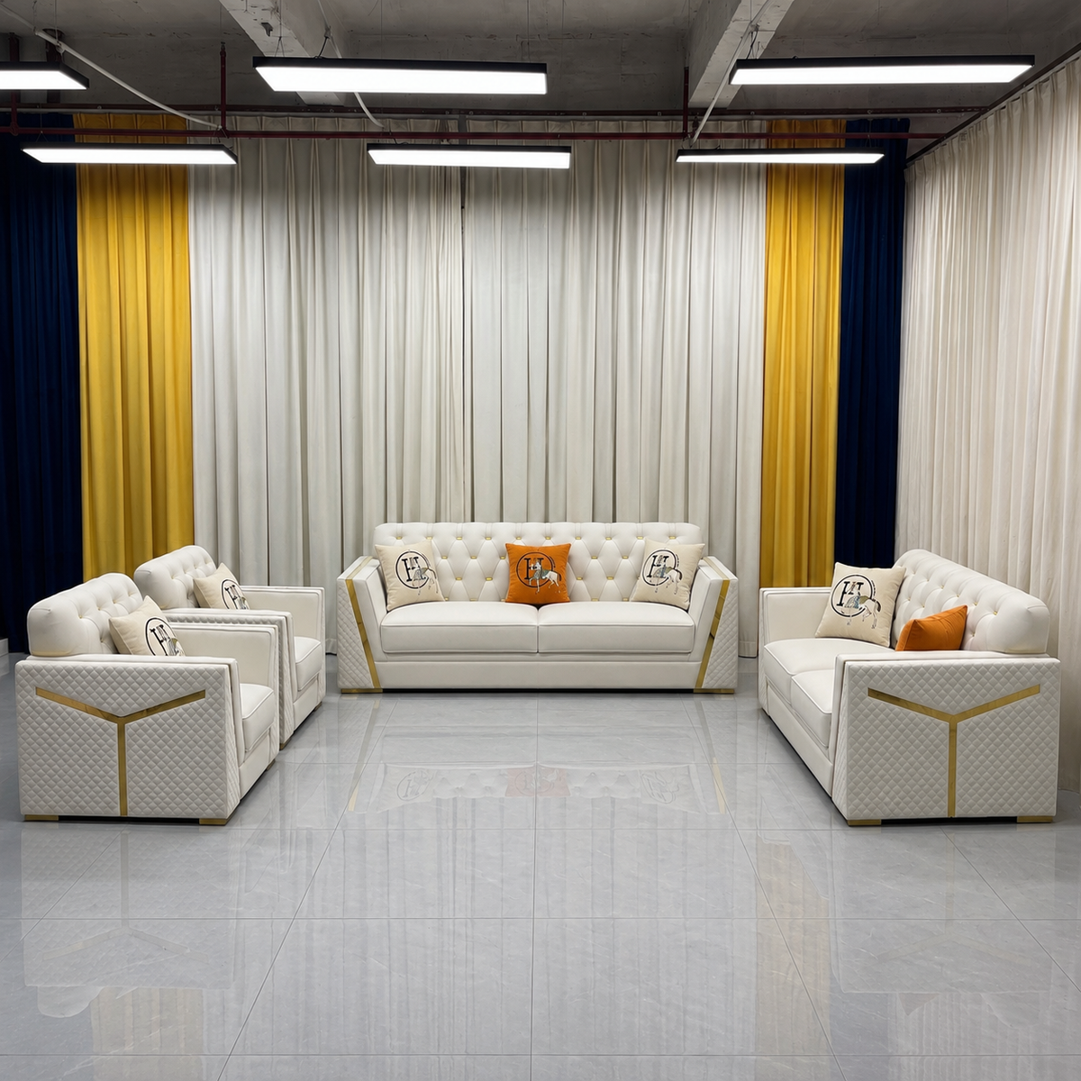 Luxury Cream Holland Velvet Sofa Set
