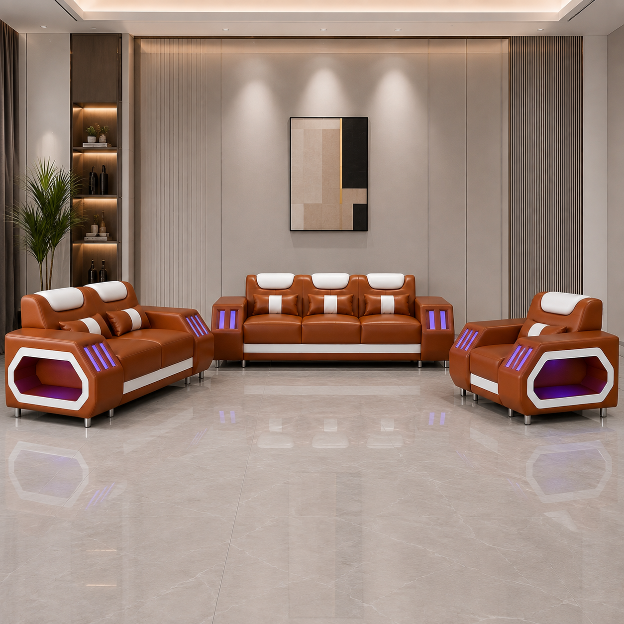 Leather Sofa set with LED Lights