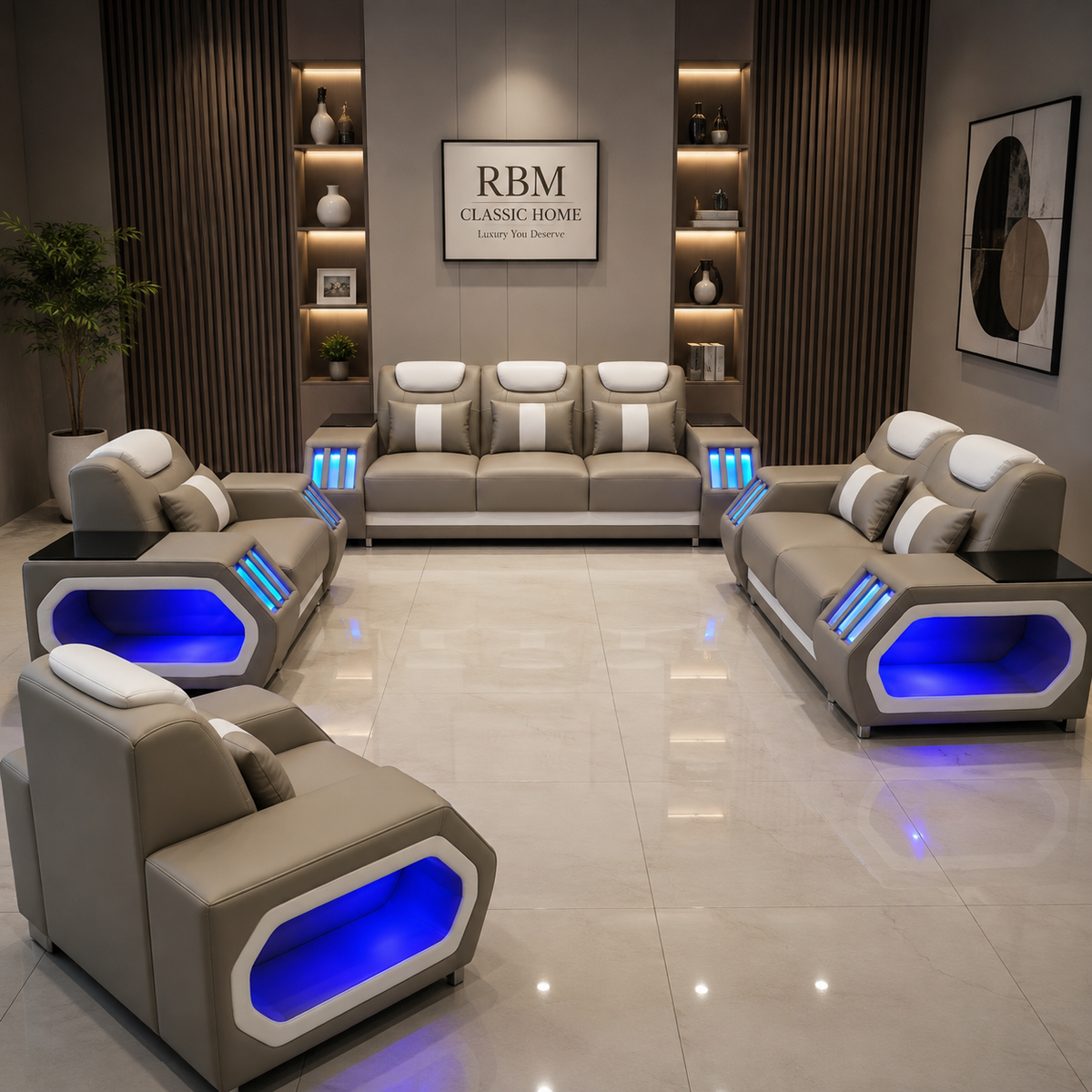 Leather Sofa set with LED Lights