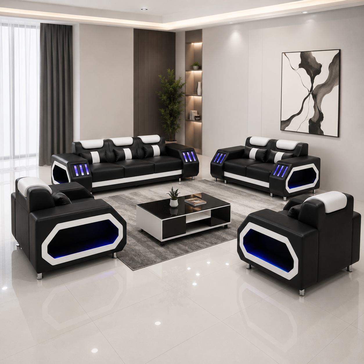 Leather Sofa set with LED Lights