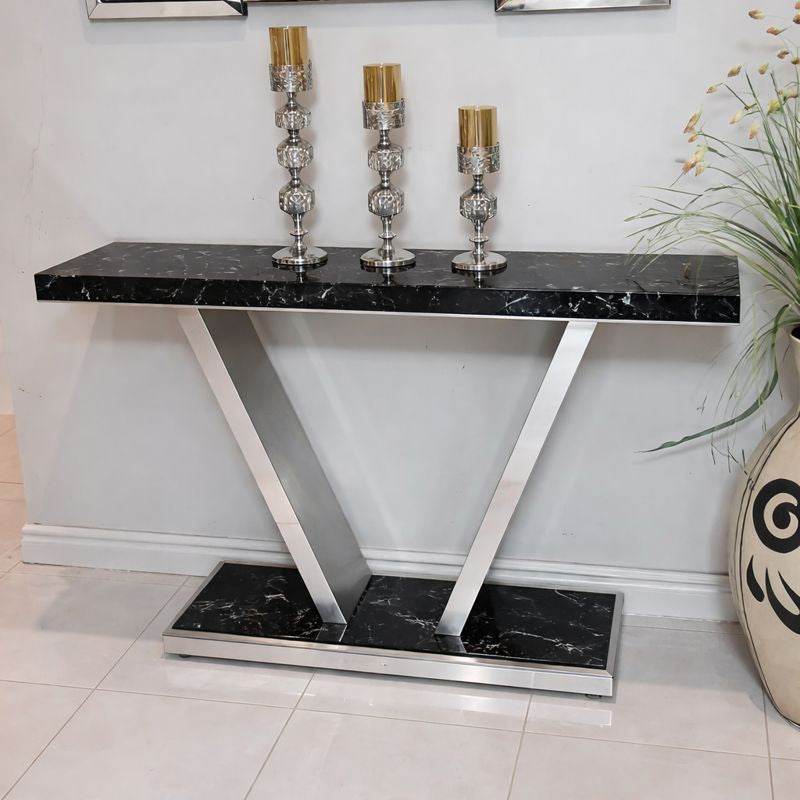 Marble Hallway Console Table with silver Stainless Steel frame
