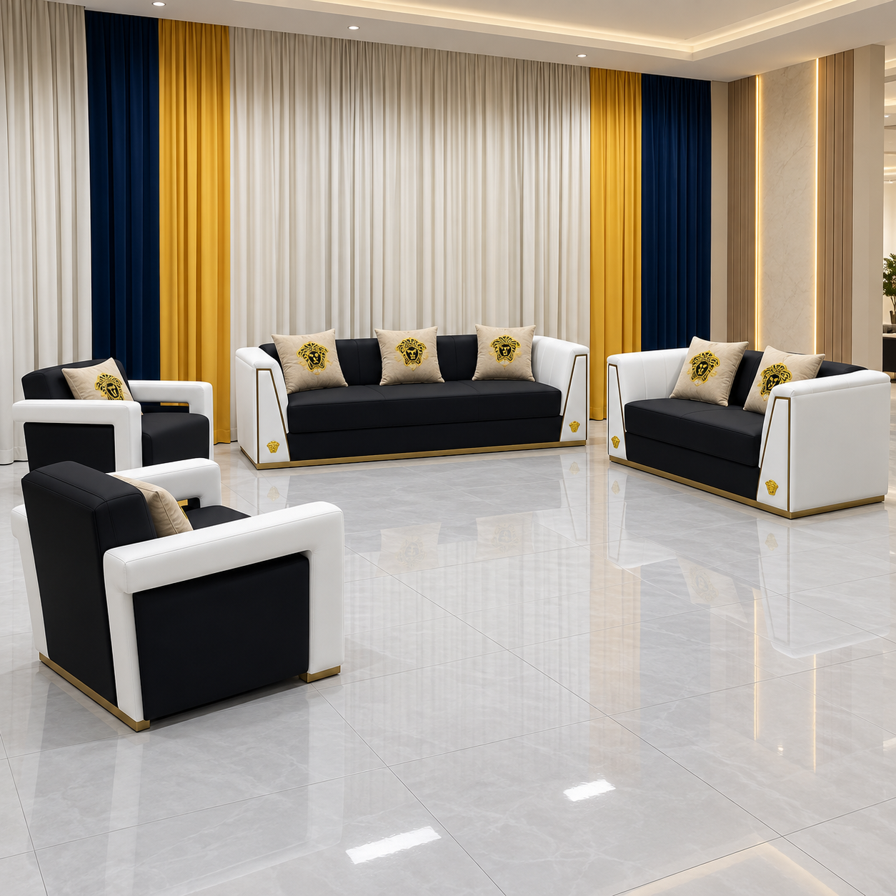 Black & White Velvet Luxury Sofa Set