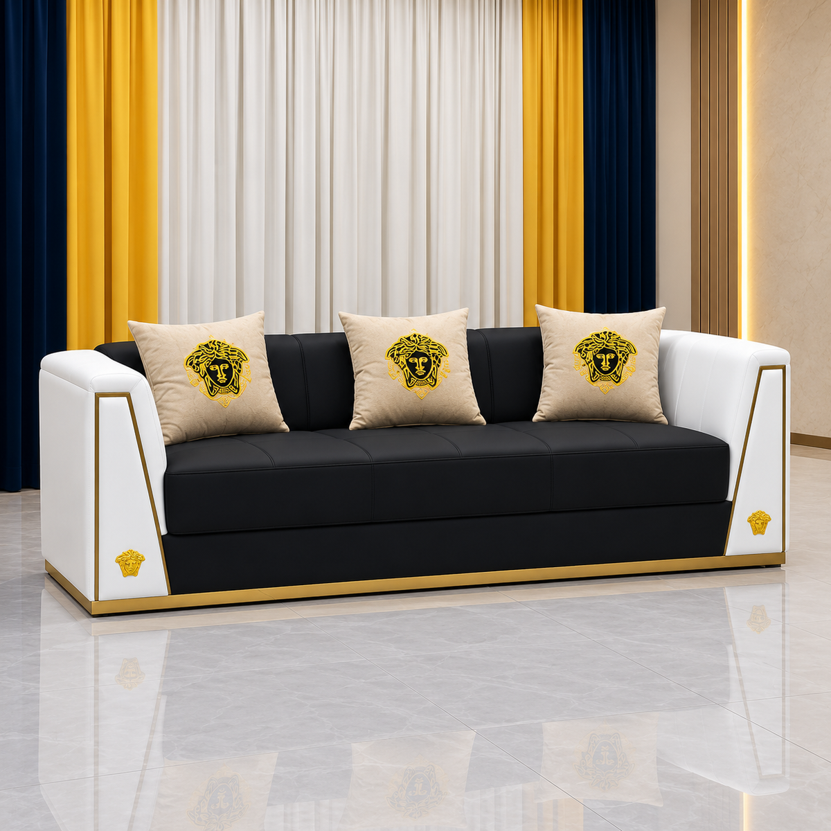 Black & White Velvet Luxury Sofa Set