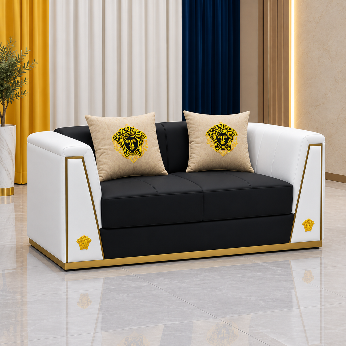 Black & White Velvet Luxury Sofa Set