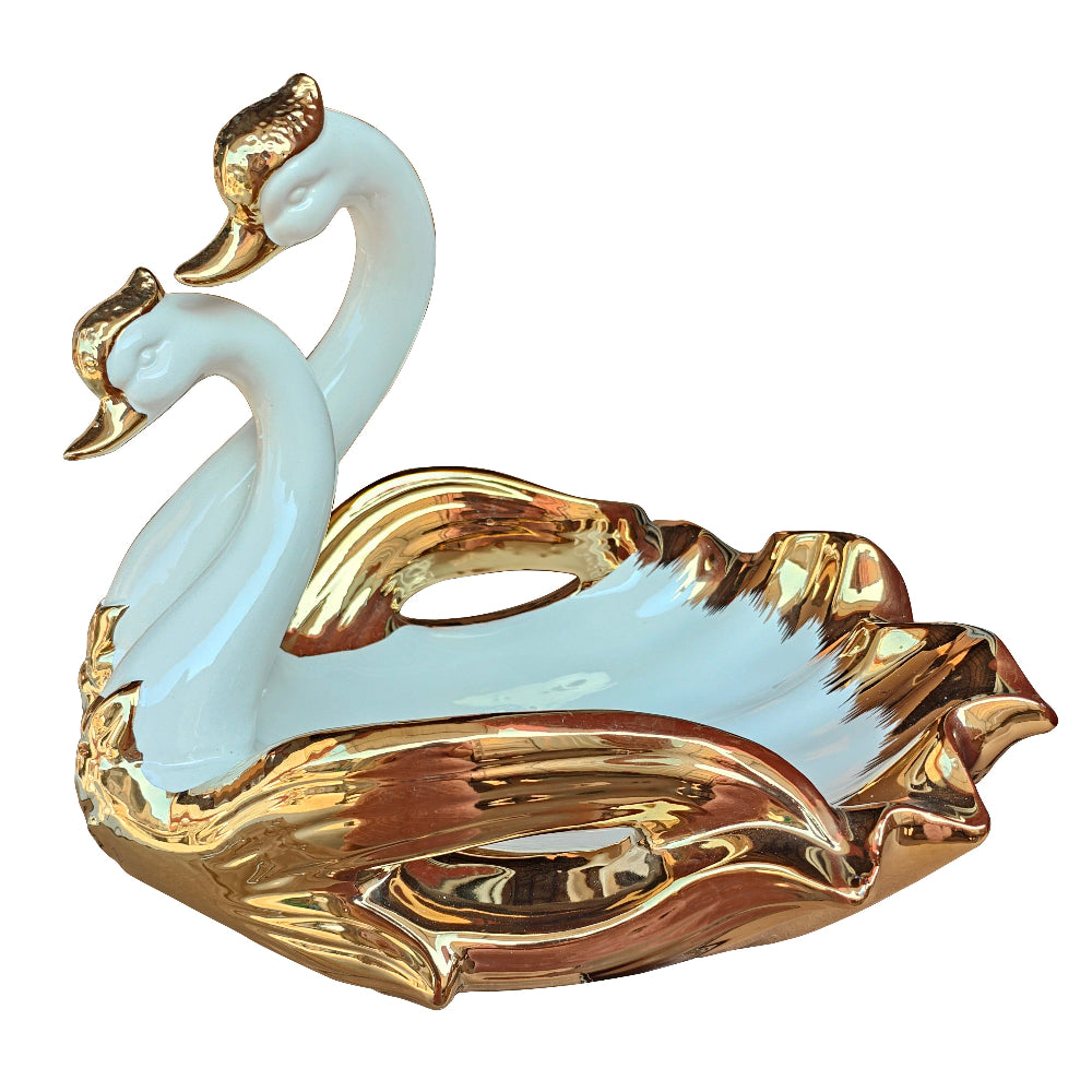 Luxurious and 2-Duck Design with Exquisite Craftmanship in Gold and White Decorative Serving Fruit Bowl