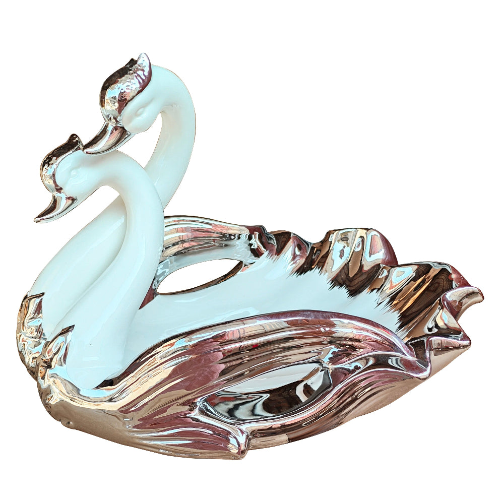 Luxurious and 2-Duck Design with Exquisite Craftmanship in Gold and White Decorative Serving Fruit Bowl