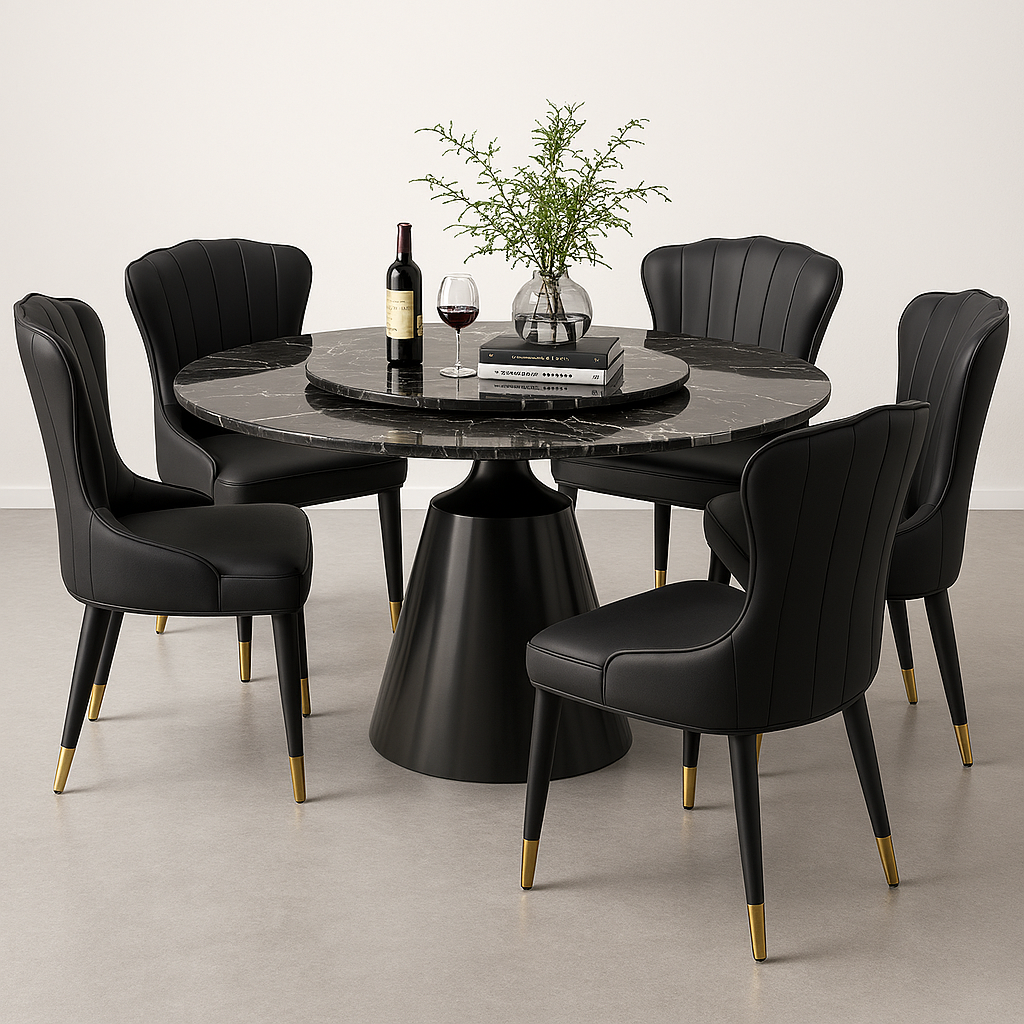 Round Marble Dining Table with 5 chairs