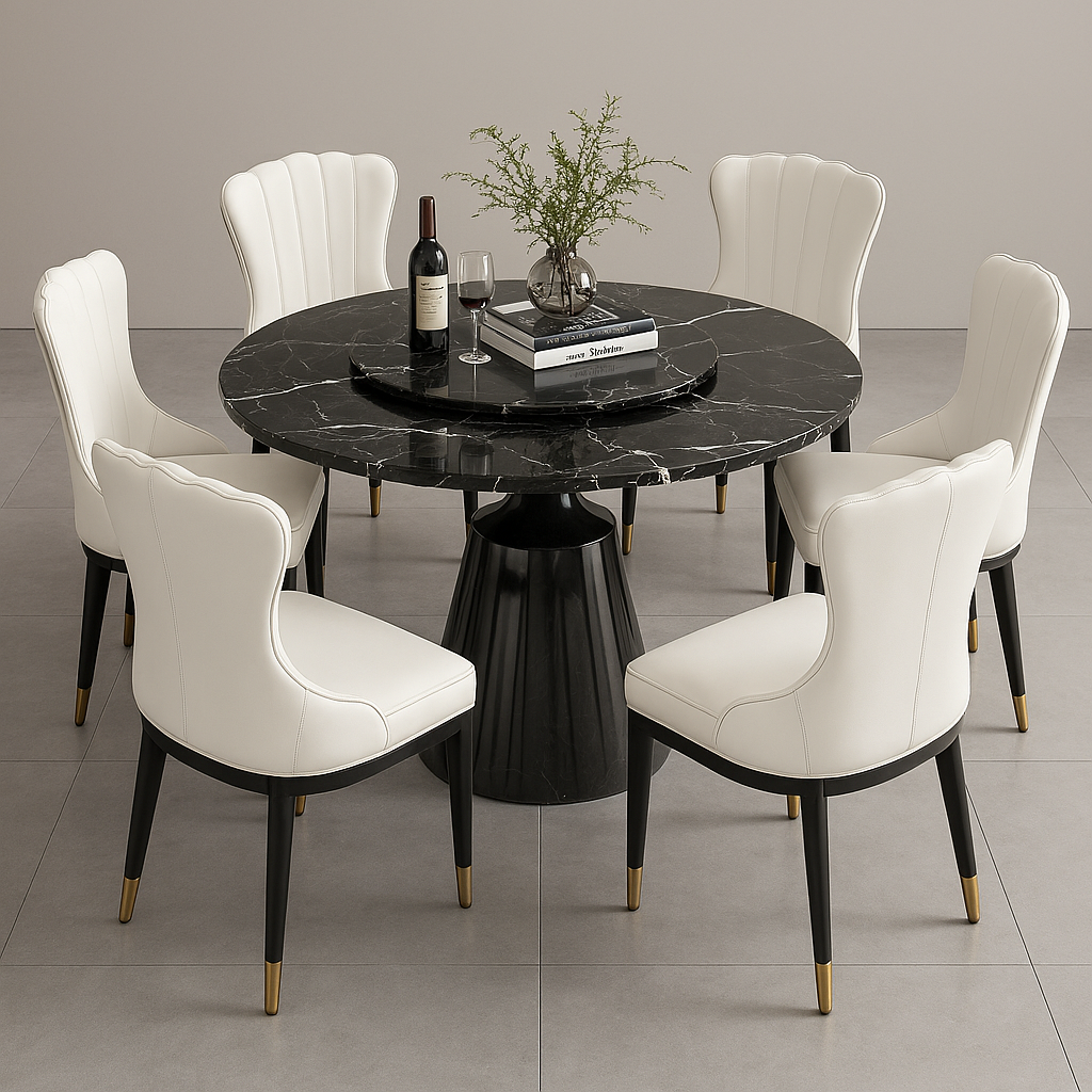 Round Marble Dining Table with 5 chairs