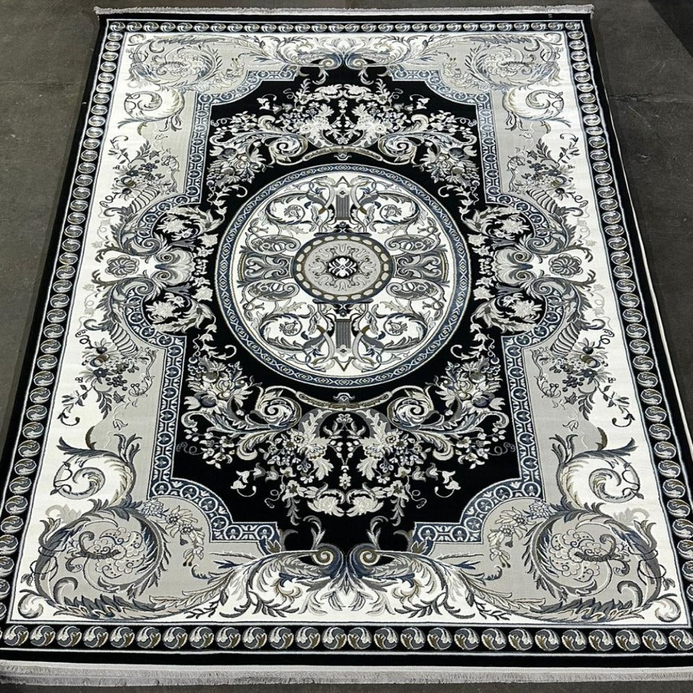Modern, Luxury and Classy Comfortable Turkish Handmade Carpet in Cream with Grey and Black Patterns