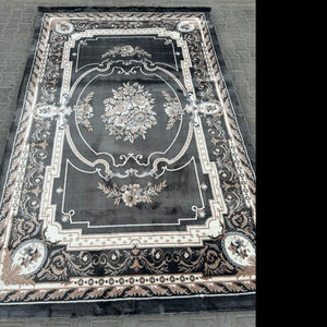 Modern, Luxury and Classy Comfortable Turkish Handmade Hallway Runners in Black and Cream with Grey and Blue Patterns