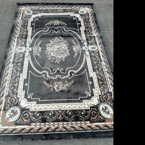 Modern, Luxury and Classy Comfortable Turkish Handmade Hallway Runners in Black and Cream with Grey and Blue Patterns