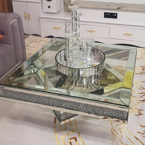 Square Mirrored Glass Coffee Table - See-through Top