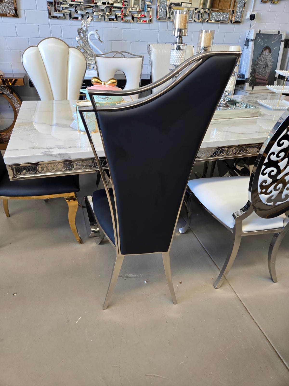 Dining Chairs with silver stainless steel frame