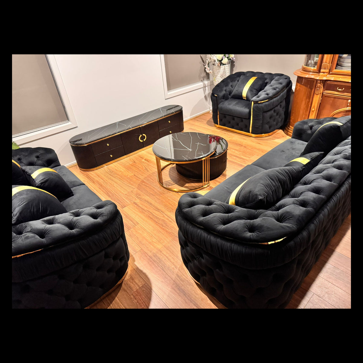 Nelly Velvet Sofa set (Black)