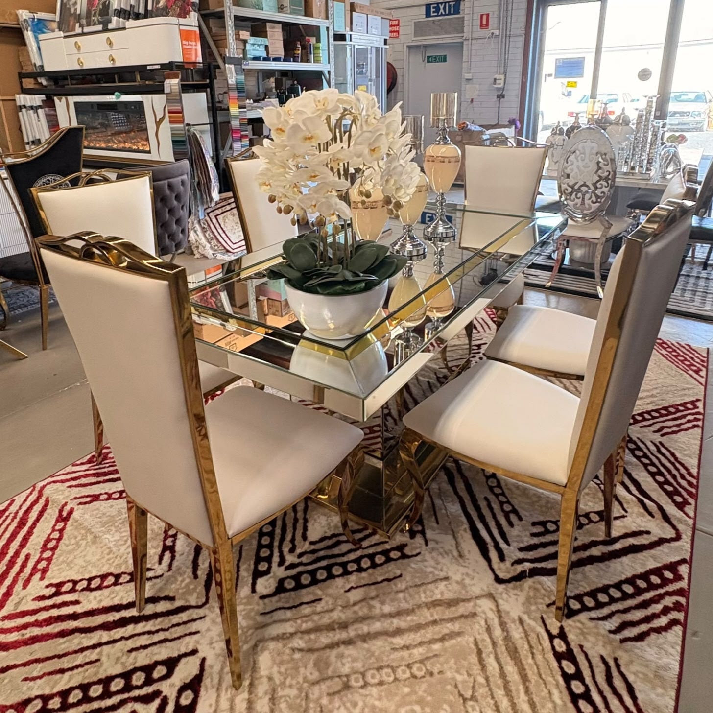 L180cm Mirrored Dining Table set