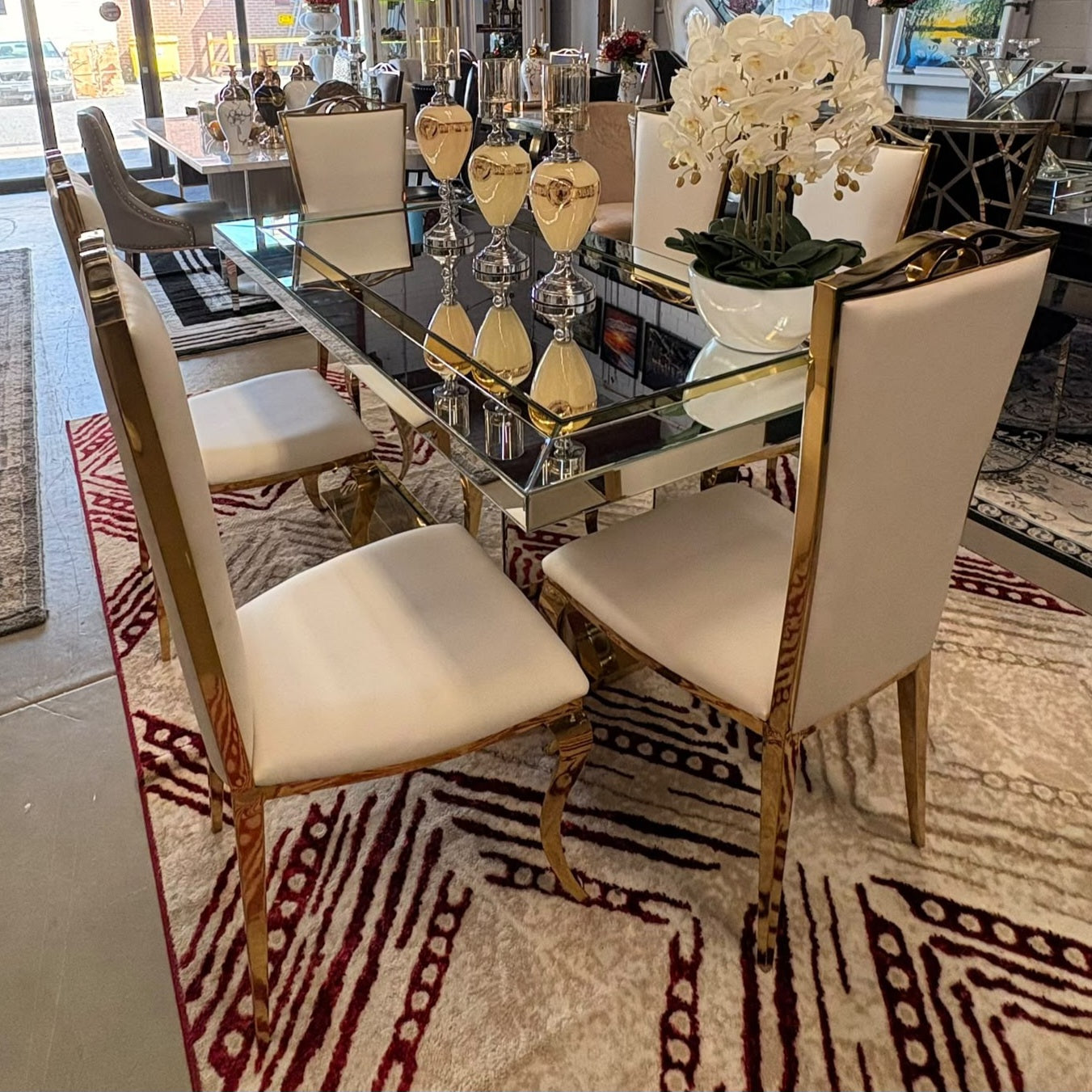 L180cm Mirrored Dining Table set