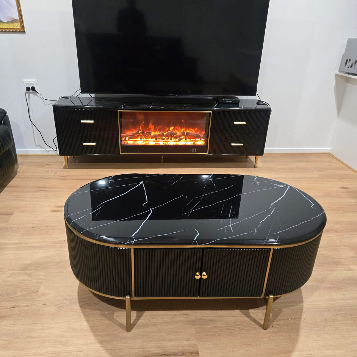 Black MDF Marble Top Coffee Table